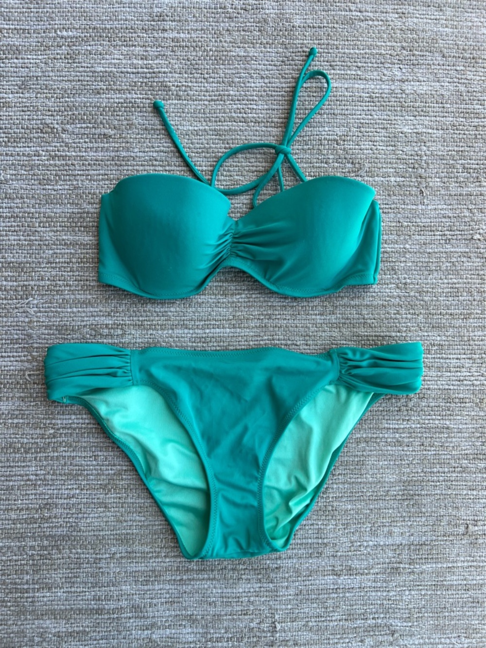 Vintage Victoria's Secret Teal Convertible Bandeau Bikini set Bottom M Top 32 D